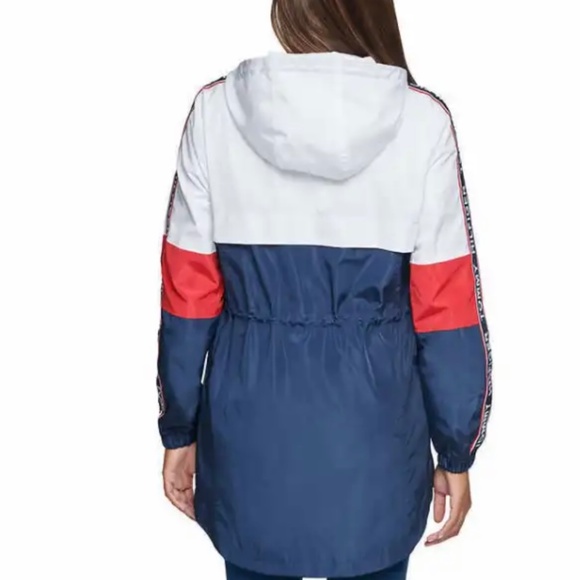 New Tommy Hilfiger Ladies' Long Windbreaker Logo Hooded Rain Jacket SIZE S - Picture 4 of 9